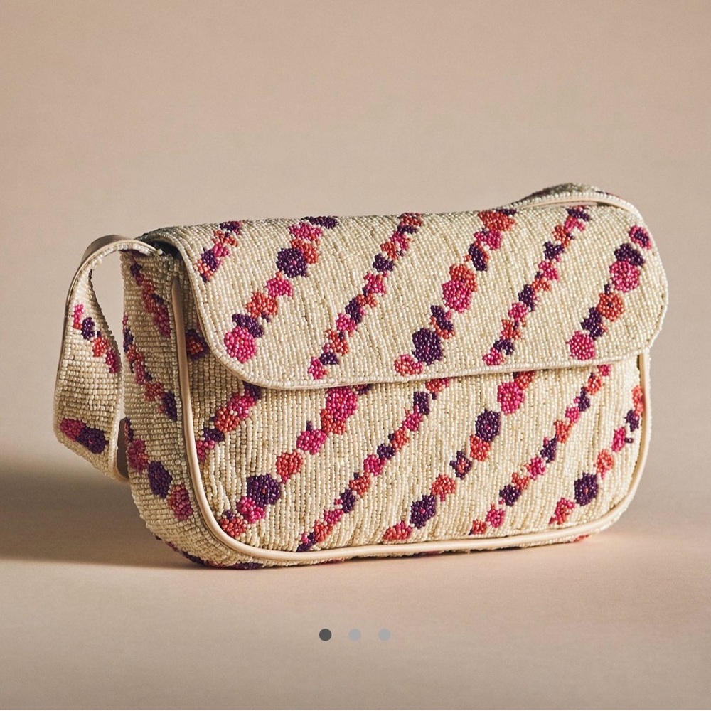 Anthropologie Fiona Floral Beaded Diagonal Dot Shoulder Bag